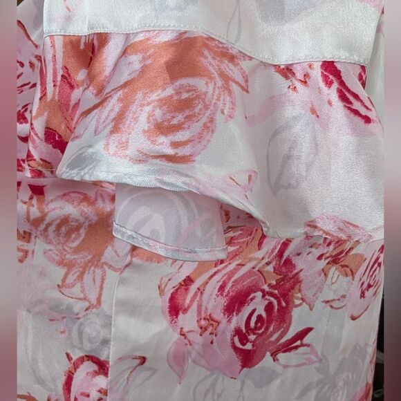 Oscar de la Renta Watercolor Rose Satin Bodoir Lingerie Robe M - Picture 4 of 11